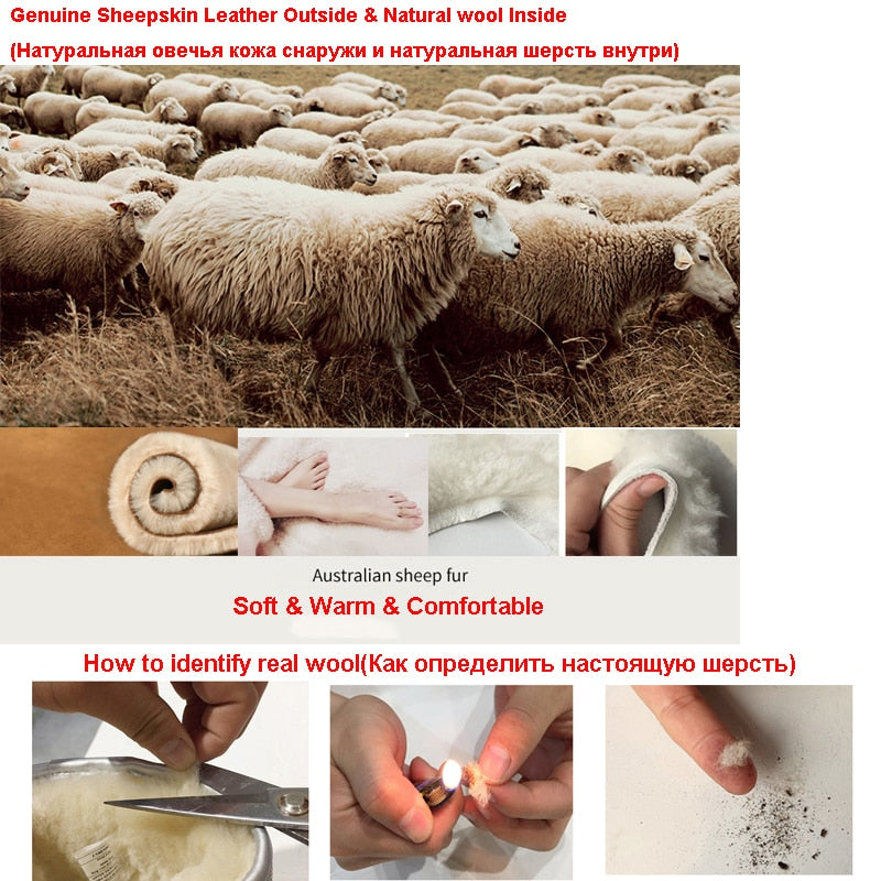 Genuine Leather Sheepskin Natural Fur Ankle Boots