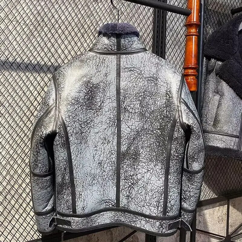 Gray Genuine Leather Coats Real Shearling Liner