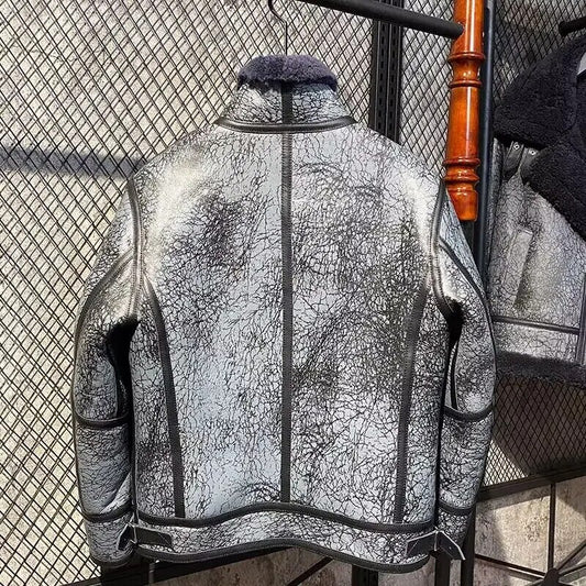 Gray Genuine Leather Coats Real Shearling Liner