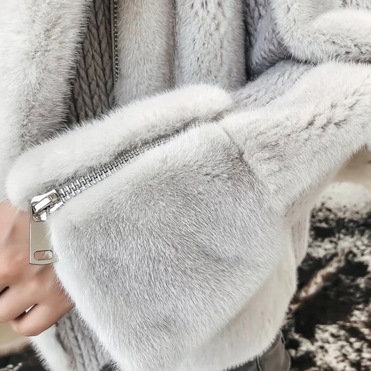 Cashmere Angola Wool with Real Mink Fur Coats