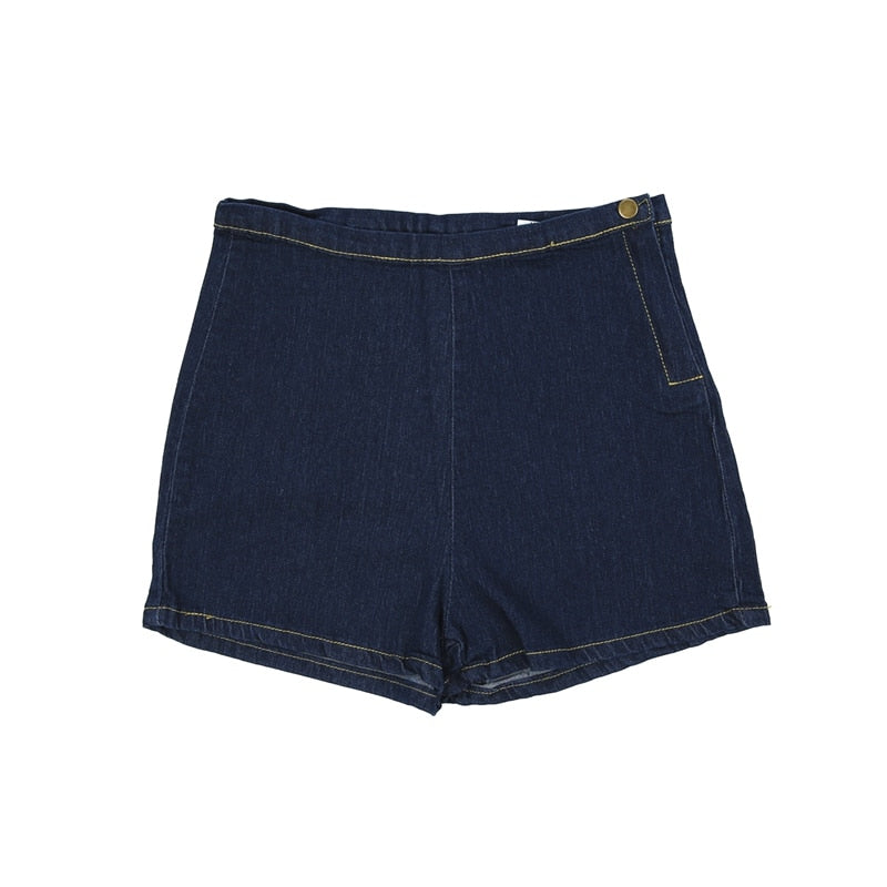 Side Button High Waist Denim Shorts
