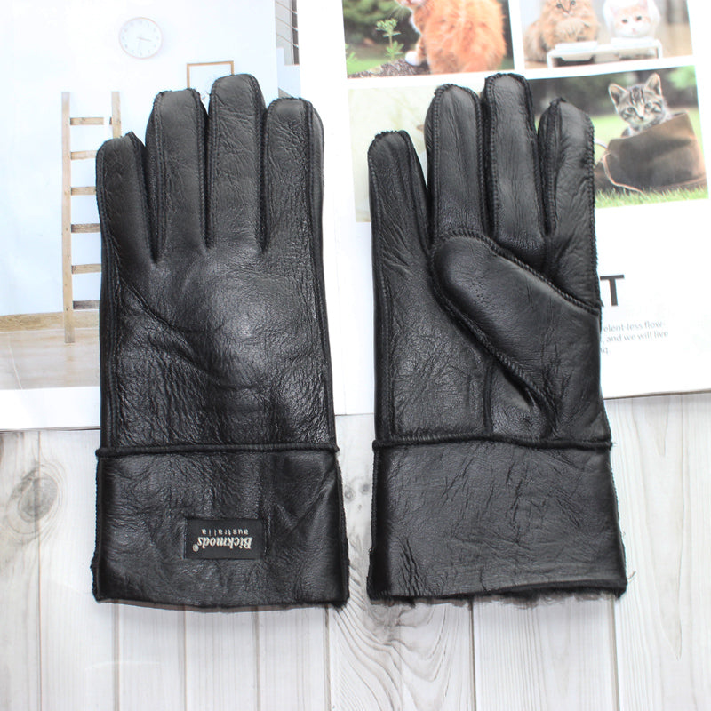 Genuine Leather Sheepskin Wool Fur Gloves Men