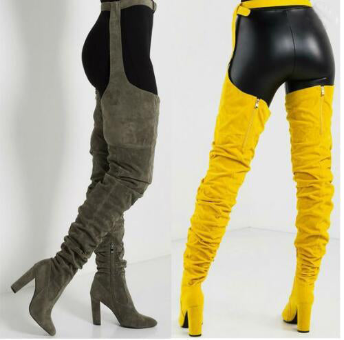 WAIST BELT MID-THIGH HIGH HEEL BOOTS (MULTI-COLORS)