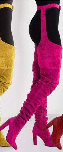 WAIST BELT MID-THIGH HIGH HEEL BOOTS (MULTI-COLORS)