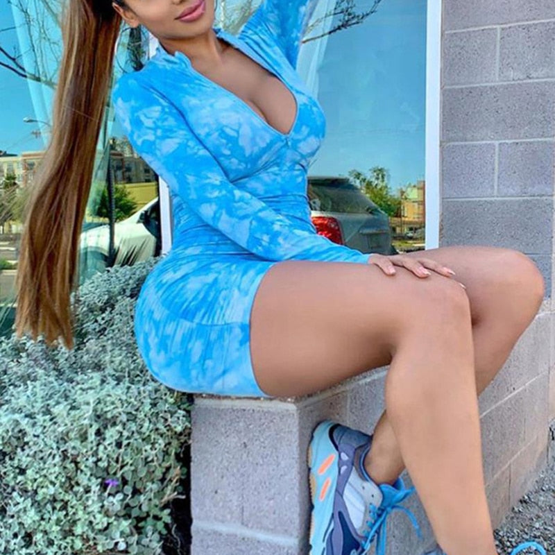 Tie Dye Long Sleeve Ruched Romper