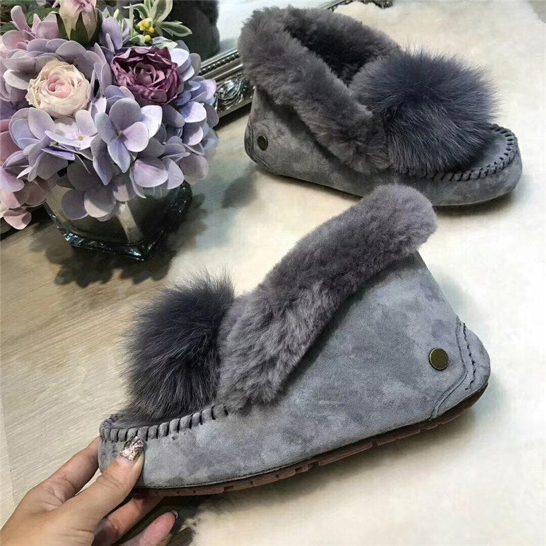 Pom Natural Fur Real Wool Ankle Boots