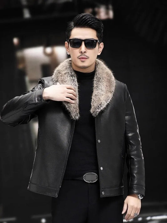 Genuine Leather Down Coats Real Fur Slim