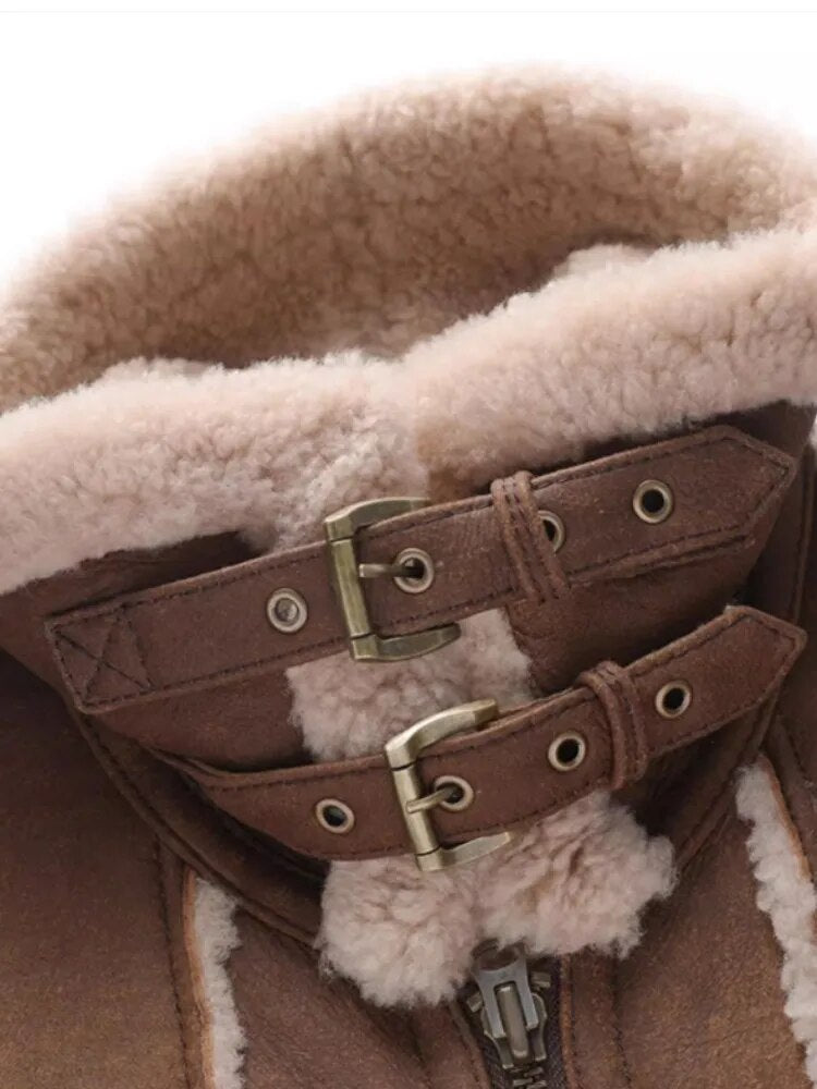 Genuine Leather Coats Real Fur Shearling Wool Lining