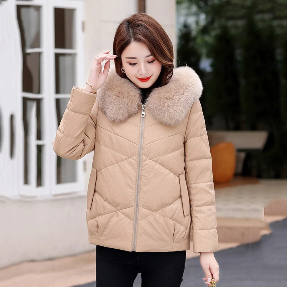 Leather Jackets Duck Down Hooded Real Fur