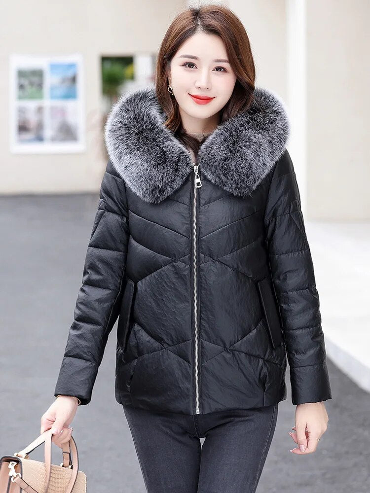 Leather Jackets Duck Down Hooded Real Fur