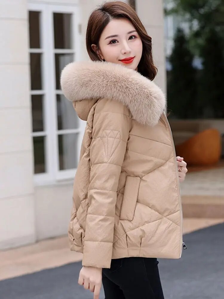 Leather Jackets Duck Down Hooded Real Fur