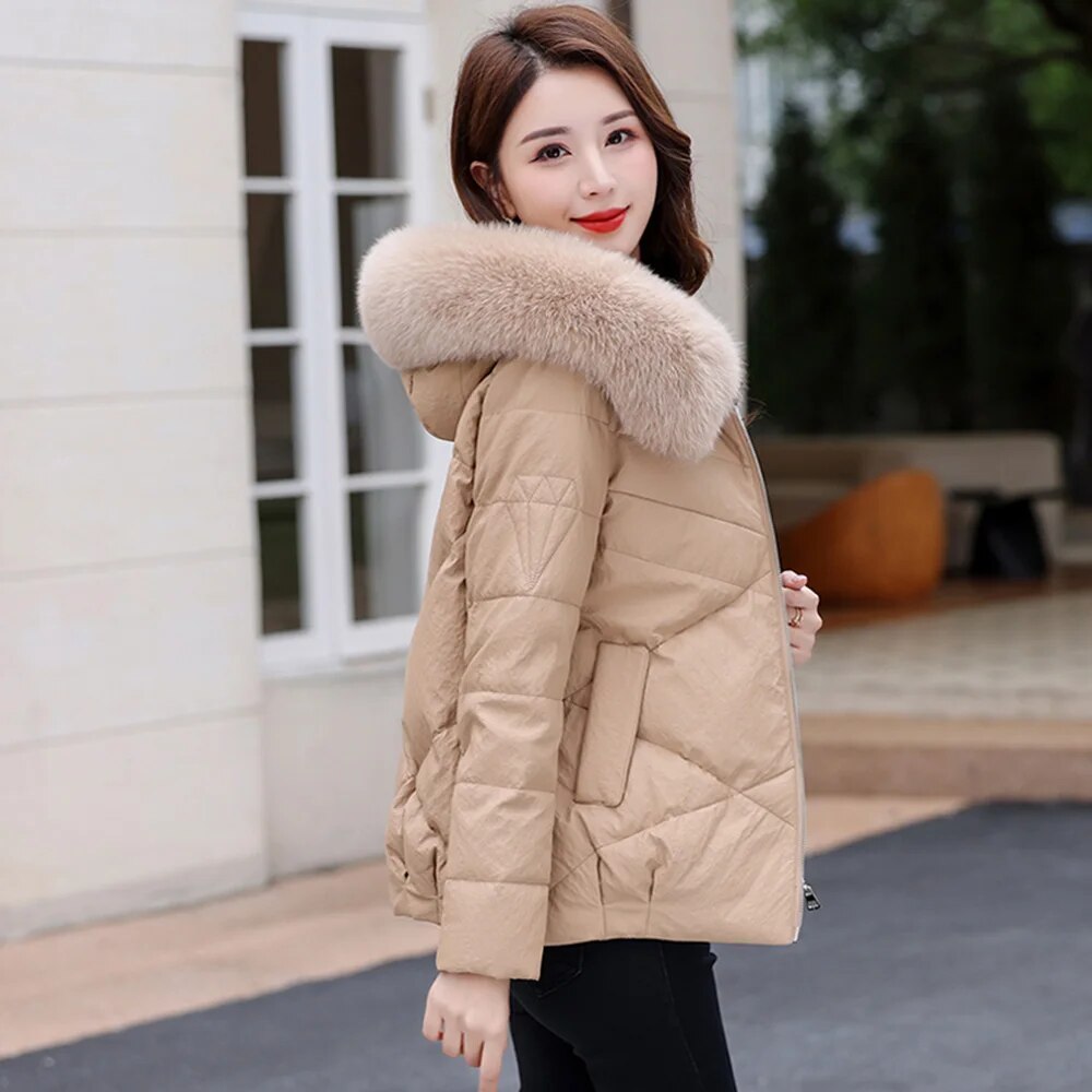 Leather Jackets Duck Down Hooded Real Fur