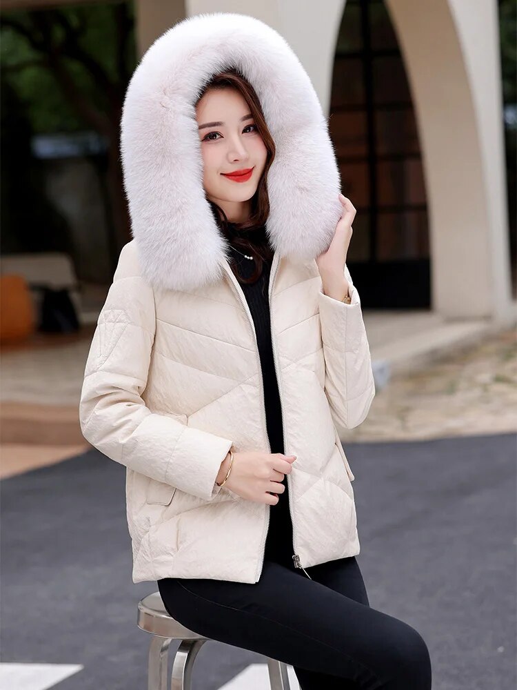 Leather Jackets Duck Down Hooded Real Fur