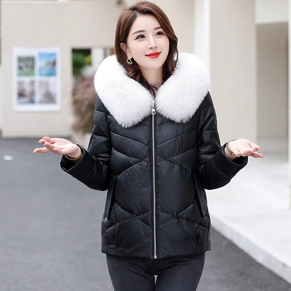 Leather Jackets Duck Down Hooded Real Fur