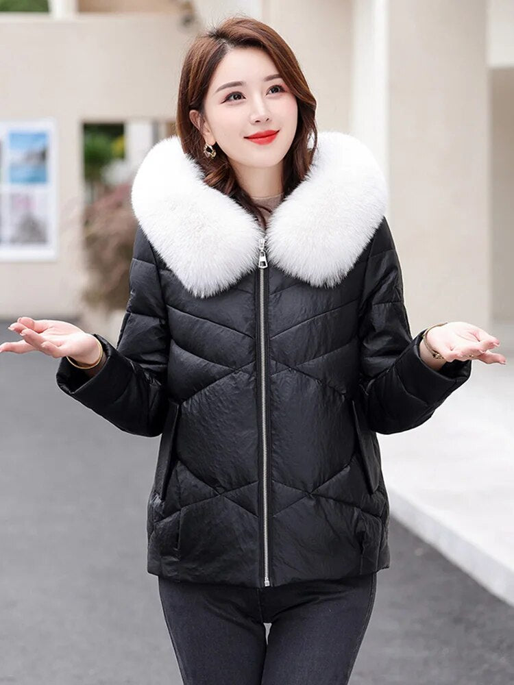 Leather Jackets Duck Down Hooded Real Fur