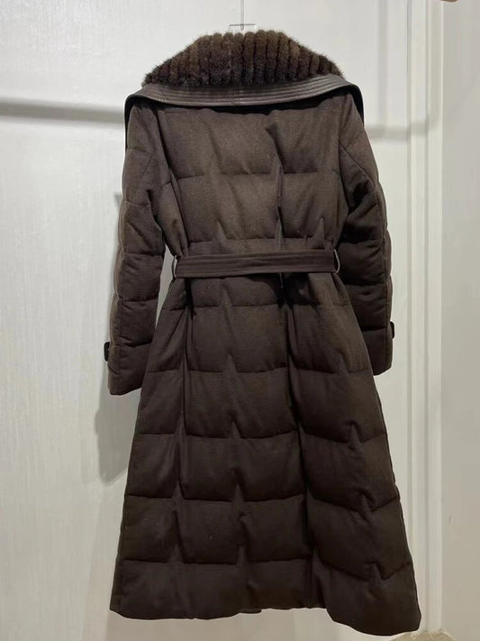 White Goose Down Puffer Coats Real Mink Fur Collar