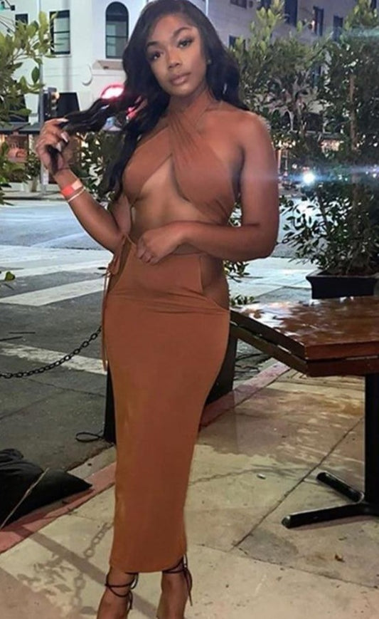 Intersect Sleeveless Backless Crop Hollow Hip Skirt Sets