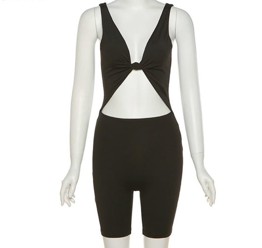 Sleeveless Backless Crop Hollow Belly Rompers