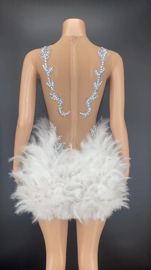 Silver Crystals Feather Mini Dress