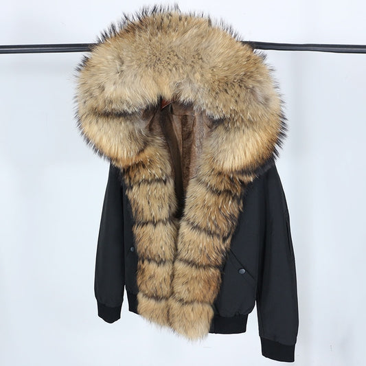 Real Fox Fur Hooded Short Bombers
