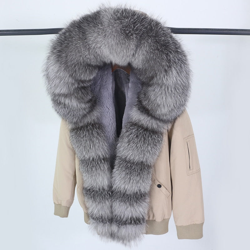 Real Fox Fur Hooded Short Bombers