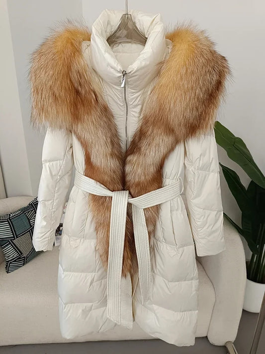 Real Fur Collar Duck Down Long Puffer Jackets