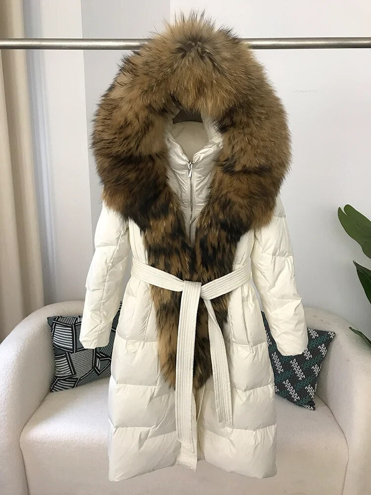 Real Fur Collar Duck Down Long Puffer Jackets
