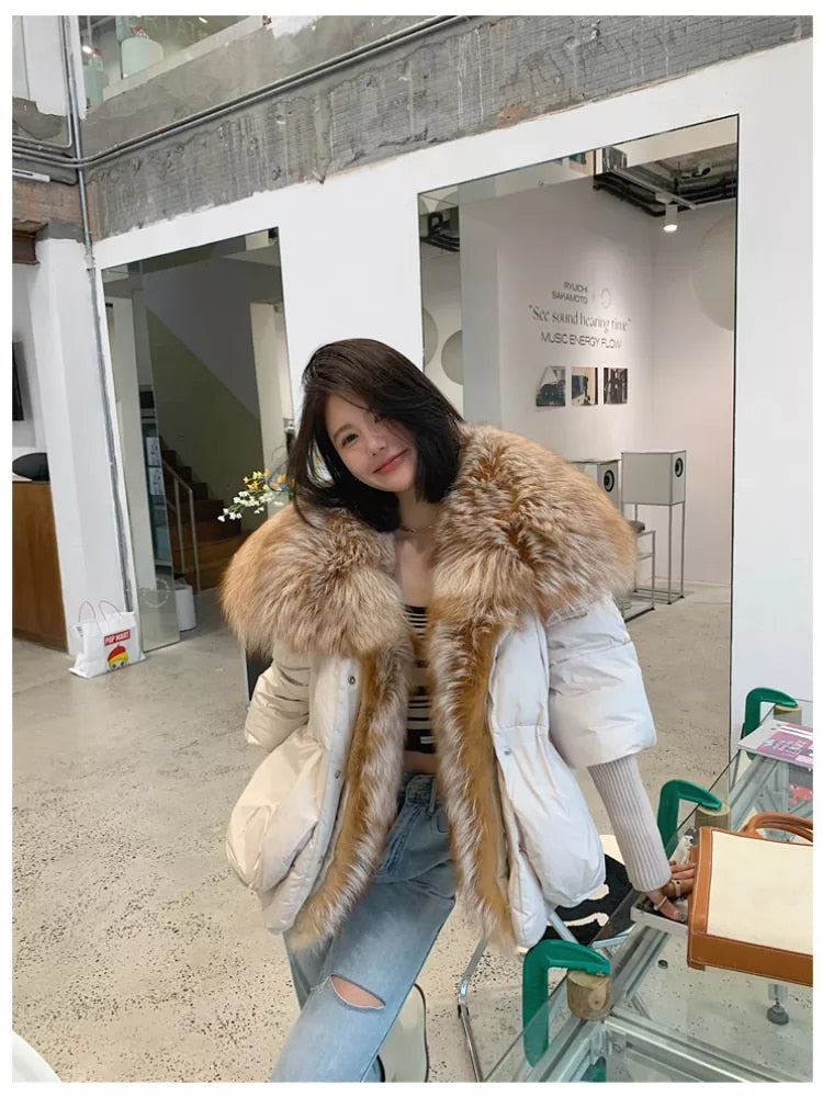 Goose Down Big Fur Collar Puffer Jackets