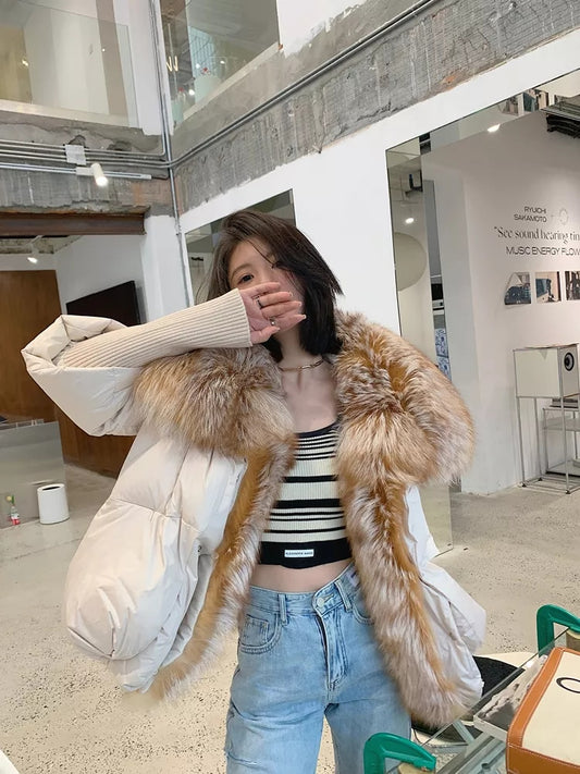 Goose Down Big Fur Collar Puffer Jackets