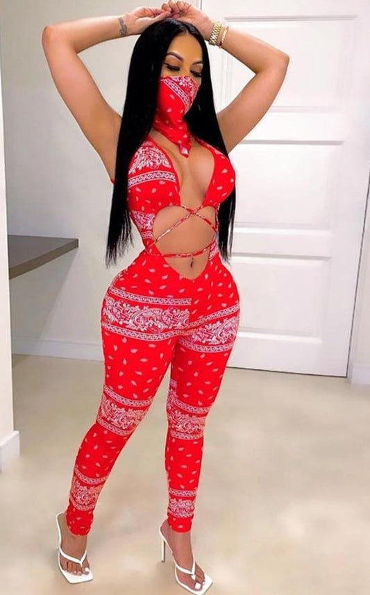 Bandana Hollow Chest Sleeveless Jumpsuits