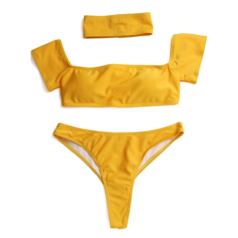 Yellow Off Shoulder Bikini With Choker