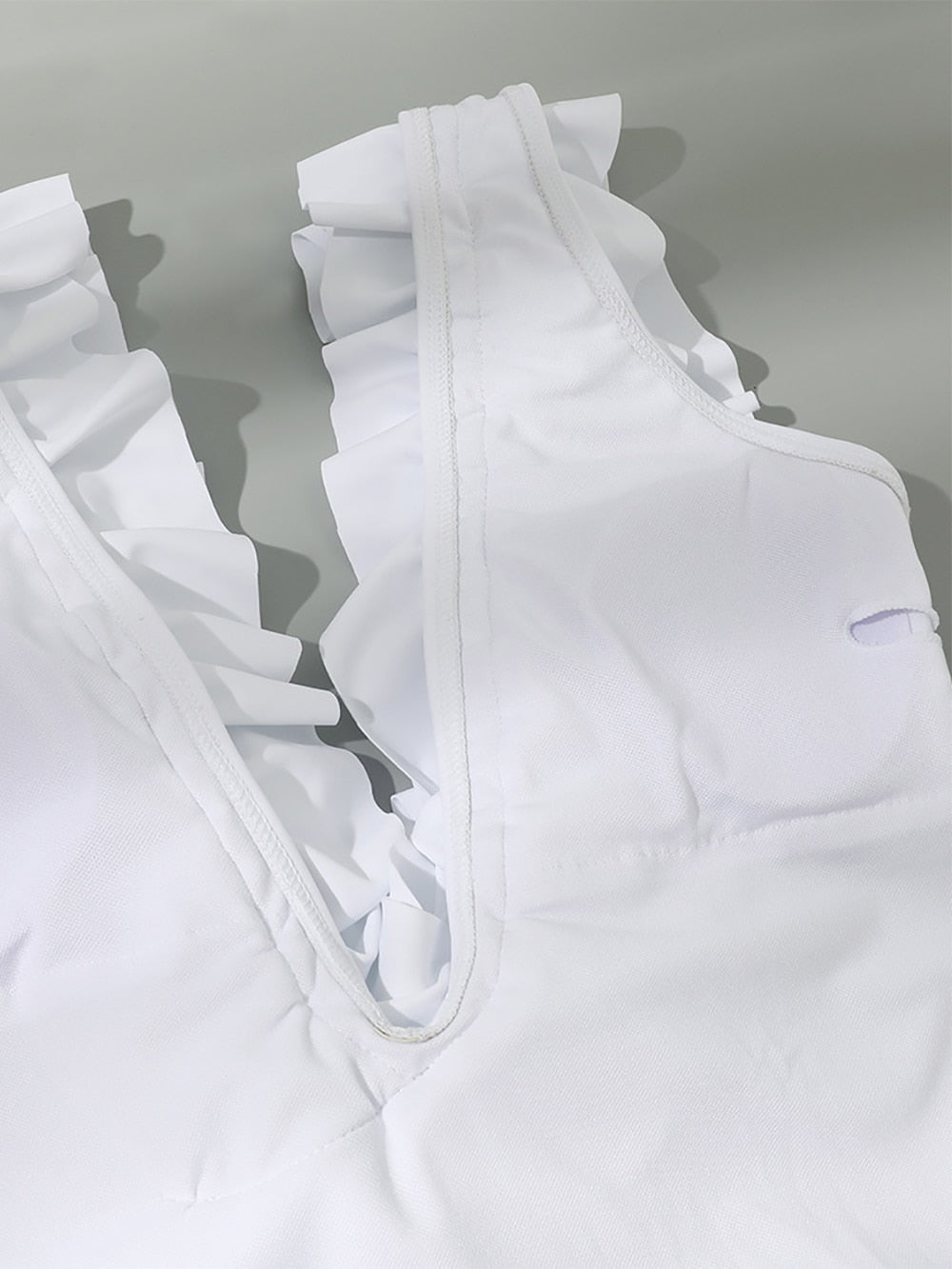 White Deep V Ruffle Crinkle Monokini