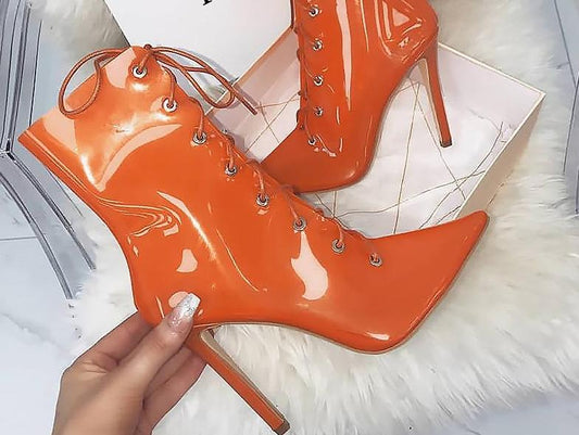 Transparent Tie Up Above Ankle High Heels Boots