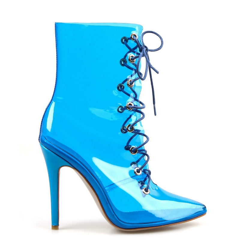 Transparent Tie Up Above Ankle High Heels Boots