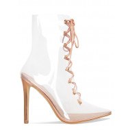 Transparent Tie Up Above Ankle High Heels Boots