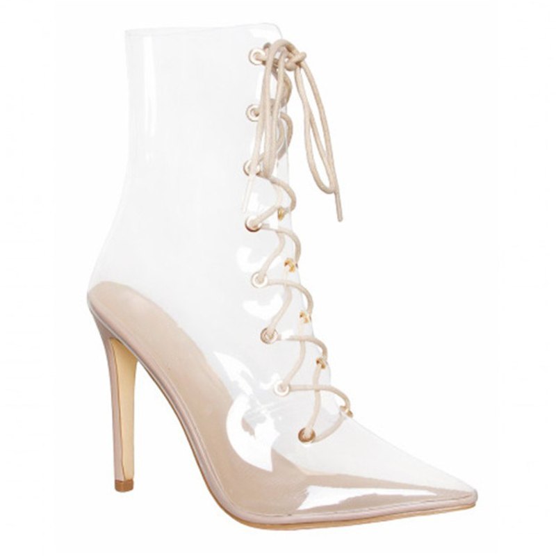 Transparent Tie Up Above Ankle High Heels Boots
