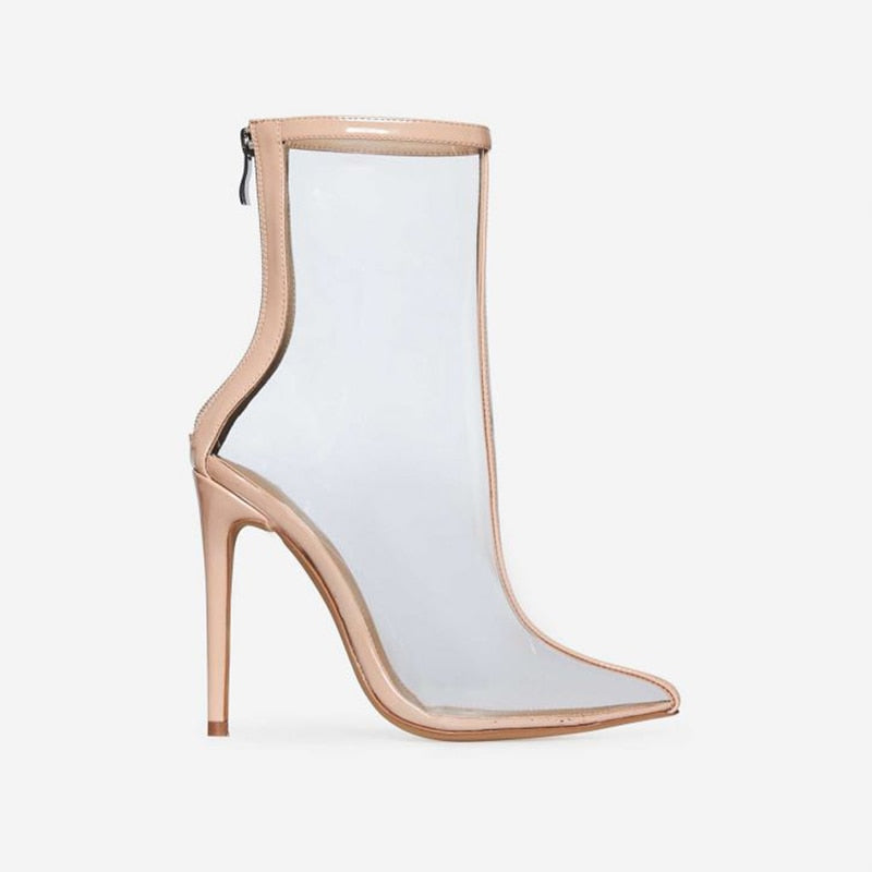 Transparent Tie Up Above Ankle High Heels Boots (Multi-Colors)