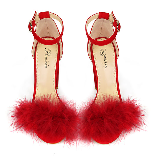Faux Fur Ankle Strap High Heels