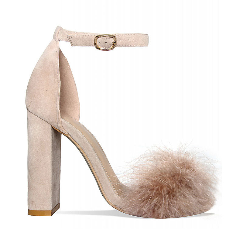 Faux Fur Ankle Strap High Heels
