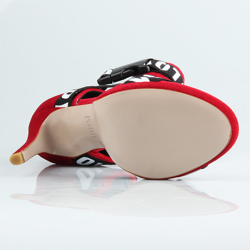 Red Love Strap Open Toe High Heels