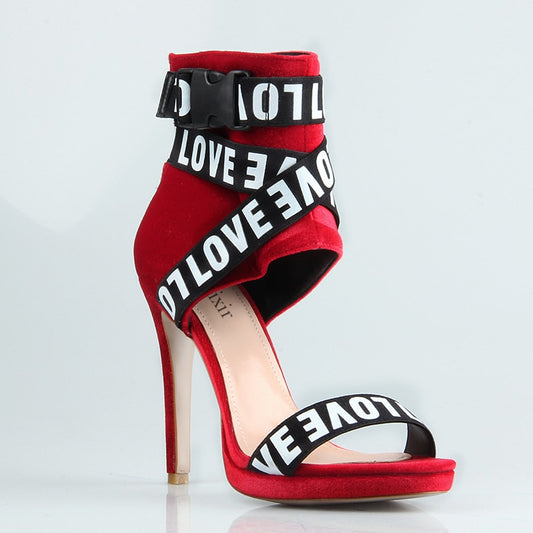 Red Love Strap Open Toe High Heels