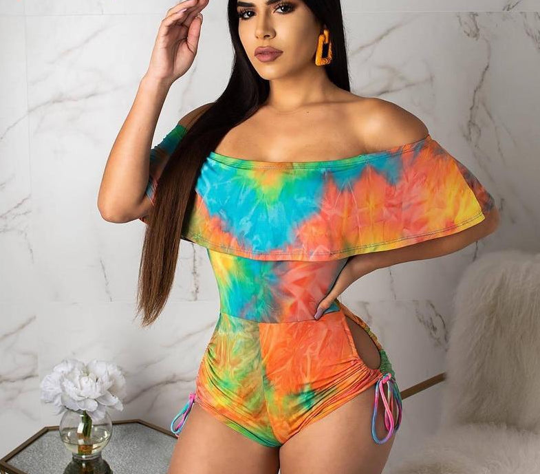 Drape Ruffle Off Shoulder Hollow Side Rompers
