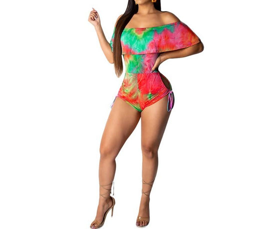 Drape Ruffle Off Shoulder Hollow Side Rompers