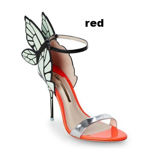 Butterfly Wings Open Toe Buckle Strap High Heels Pink/Silver