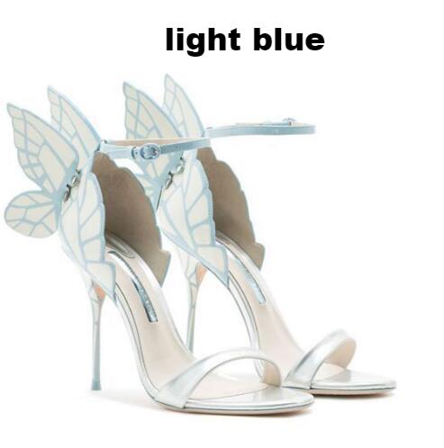 Butterfly Wings Open Toe Buckle Strap High Heels Pink/Silver
