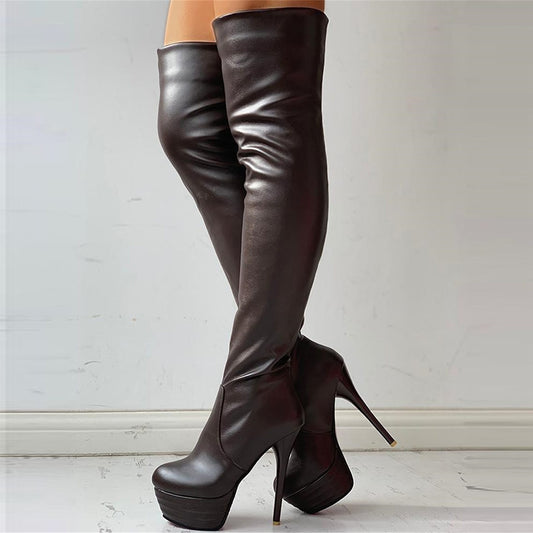 PU Platform Thin High Heel Over The Knee Boots