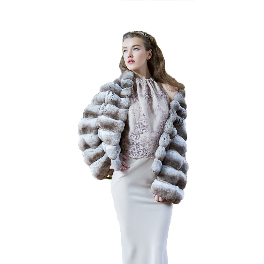 MANDARIN COLLAR Rabbit Fur Coat
