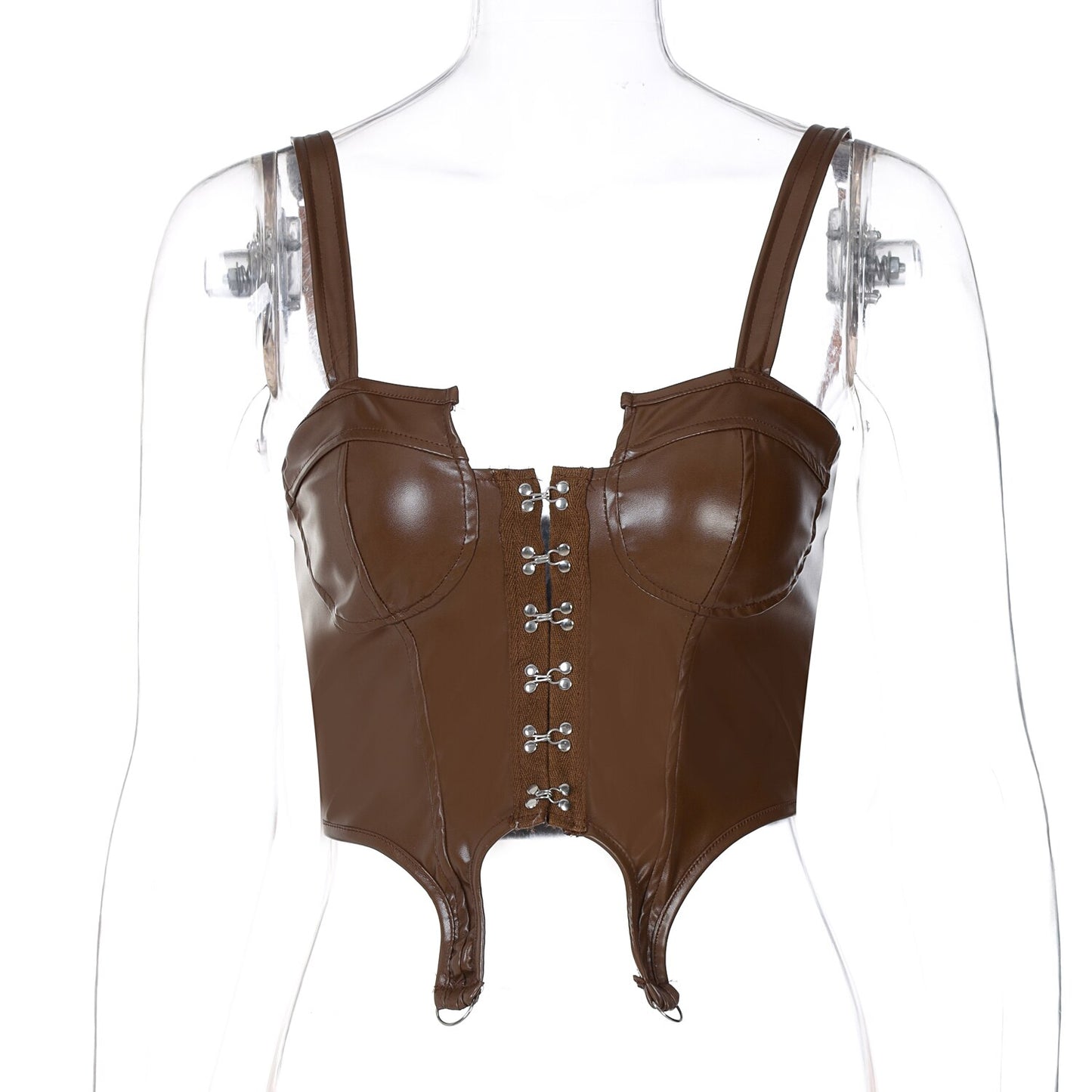 Pu Leather Corset Crop Top & Flare Slit Pants