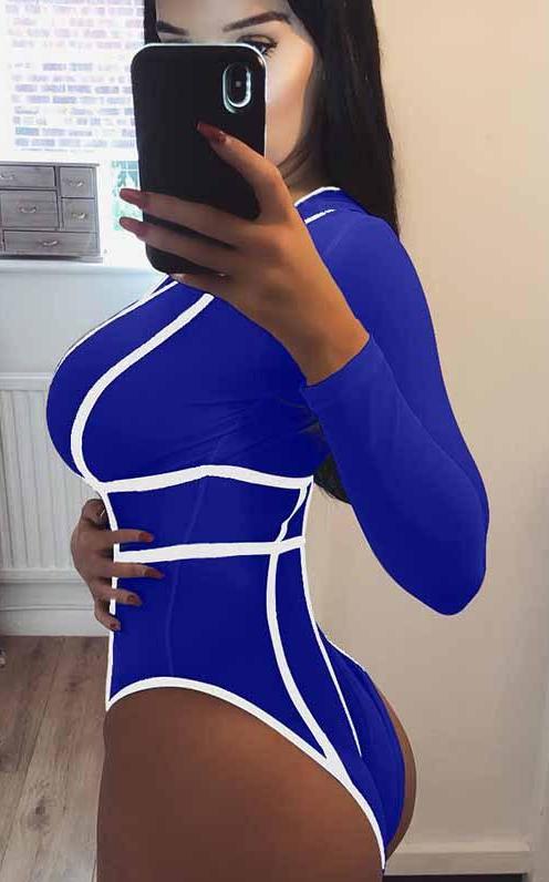 Deep V Neck Striped Long Sleeve Bodysuits