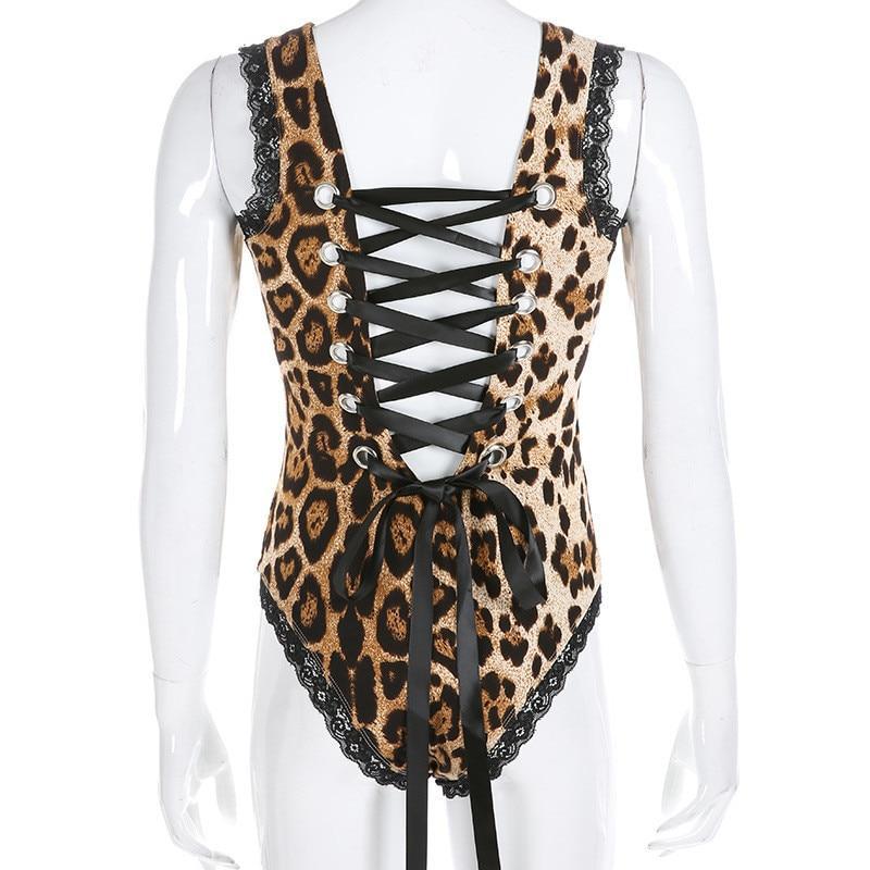 Lace Sleeveless Backless Bandage Bodysuit